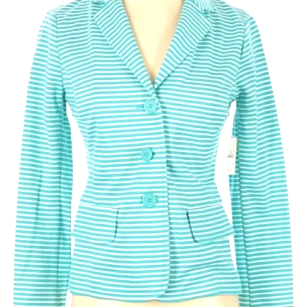Talbots Mint Blue Green - White Stripe Blazer